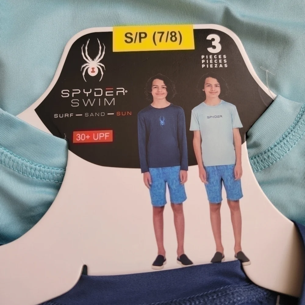 🛑 2 / $40 SPYDER 3 Piece Surf Sand Sun Swim Set in Blue - Size ( 7/8) Small NWT